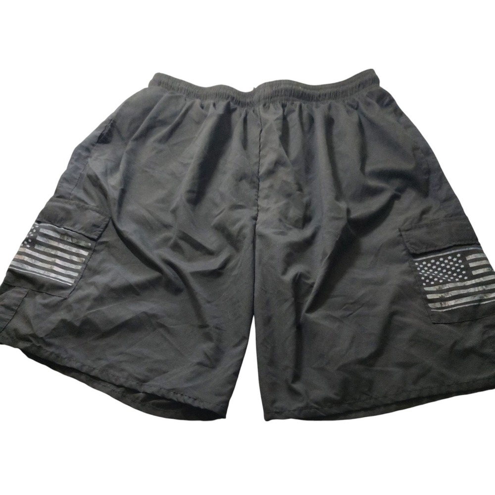 Mossy Oak Drawstring Swim Trunk‎ Mesh Lined  Black Flag Side Pockets Mens XL